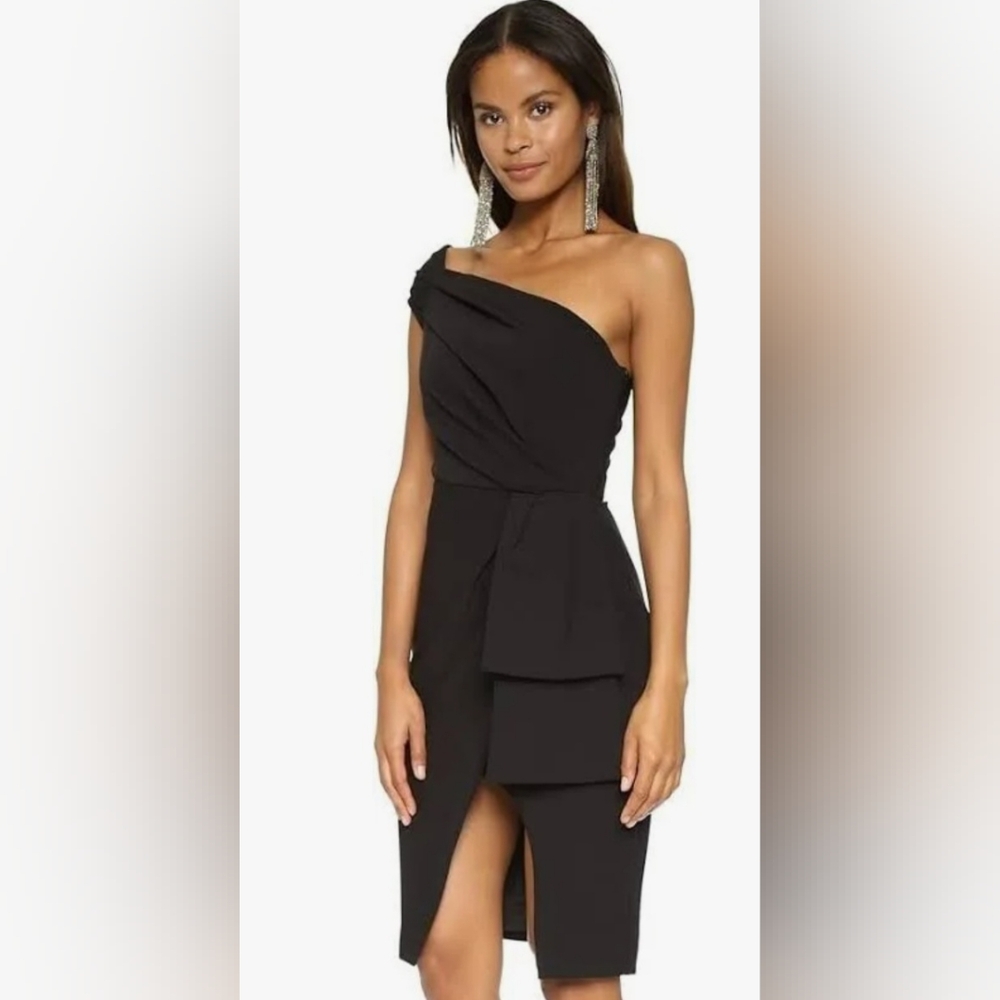 BLACK HALO Size 0 Angelica Cocktail Dress One Shoulder Sheath Little Black Dress - Picture 7 of 11